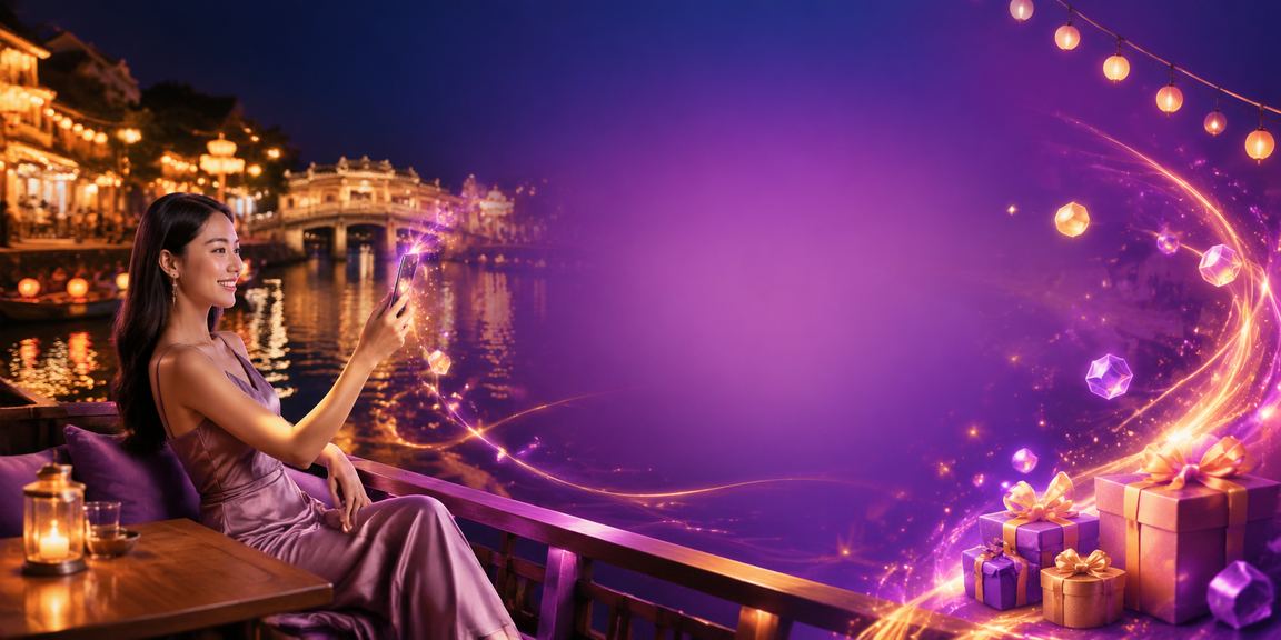 Người dùng chơi casino trên điện thoại trong quán cà phê Hội An