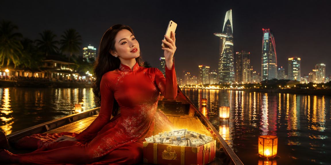 Phụ nữ mặc áo dài tham gia casino trực tuyến trên điện thoại tại vùng đồng bằng sông Cửu Long